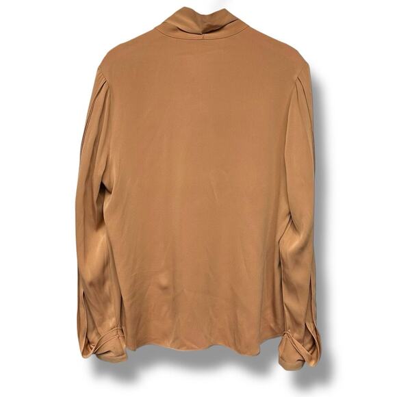 Kobi Halpern Tara Blouse Silk Women Sz Large Long Sleeve Fringed Tie Neck Copper - Picture 3 of 16